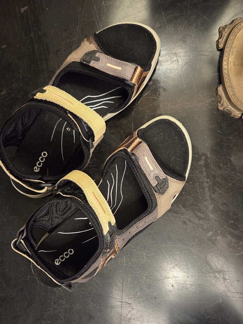 Ecco  WOMENS Black, Tan and Metallic Shades Sandals.